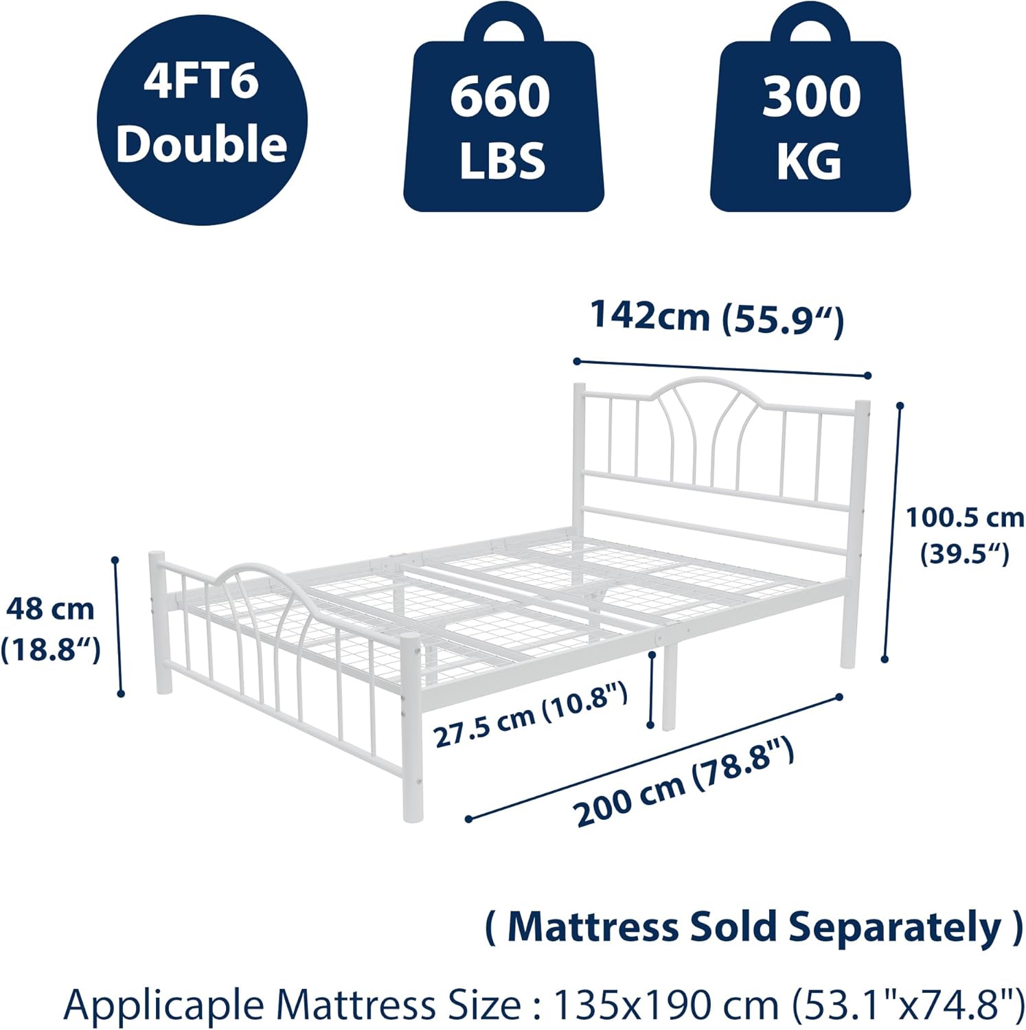 Bella 4ft6 Double White Bed Rear View