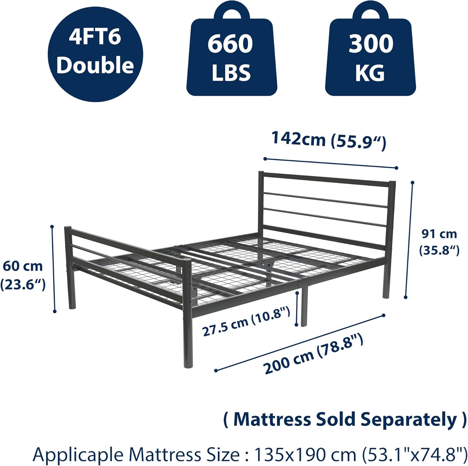 Chester 4ft6 Black Heavy Duty Mesh Base Bed Frame