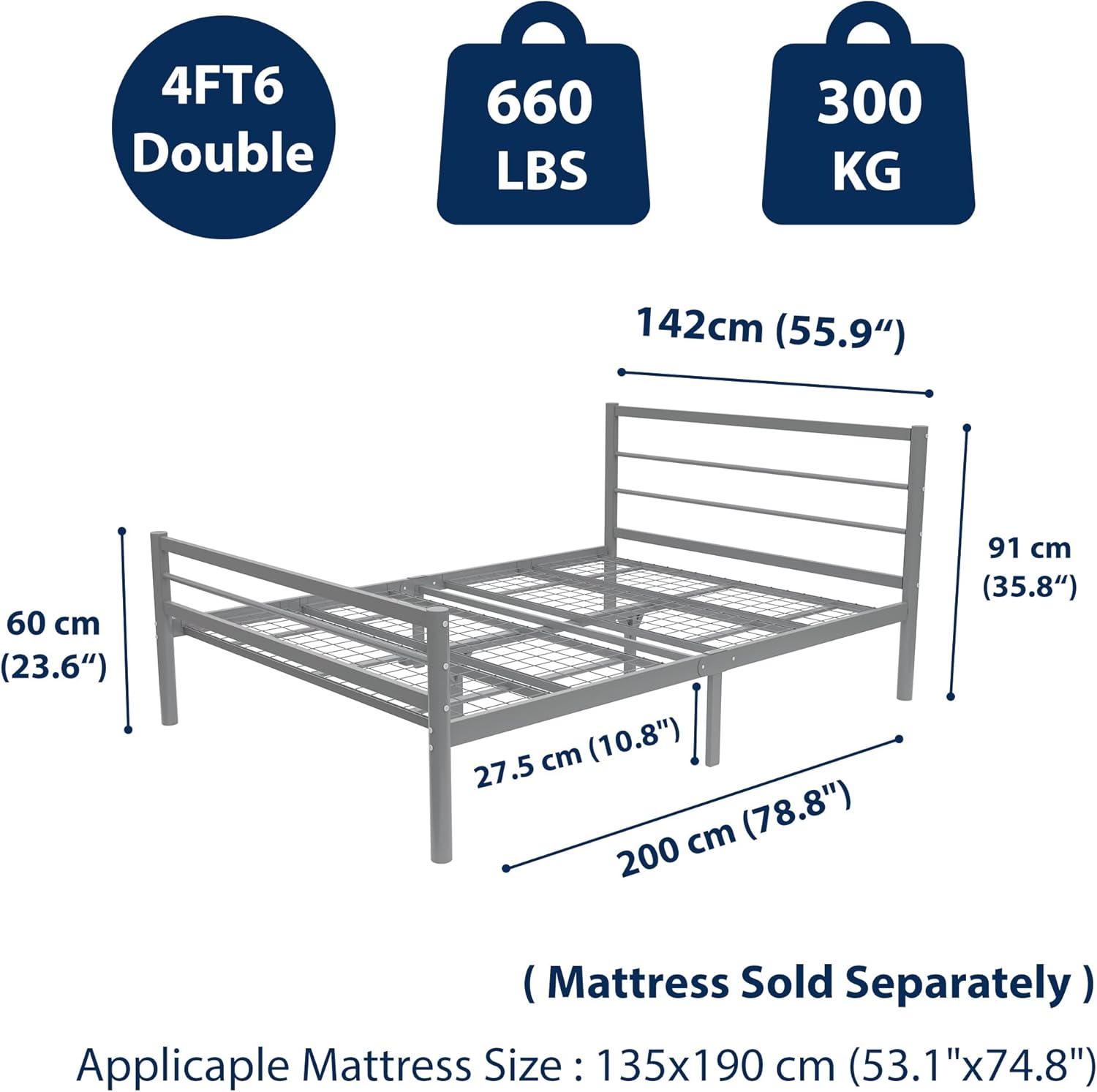 Chester 4ft6 Grey Heavy Duty Mesh Base Bed Frame