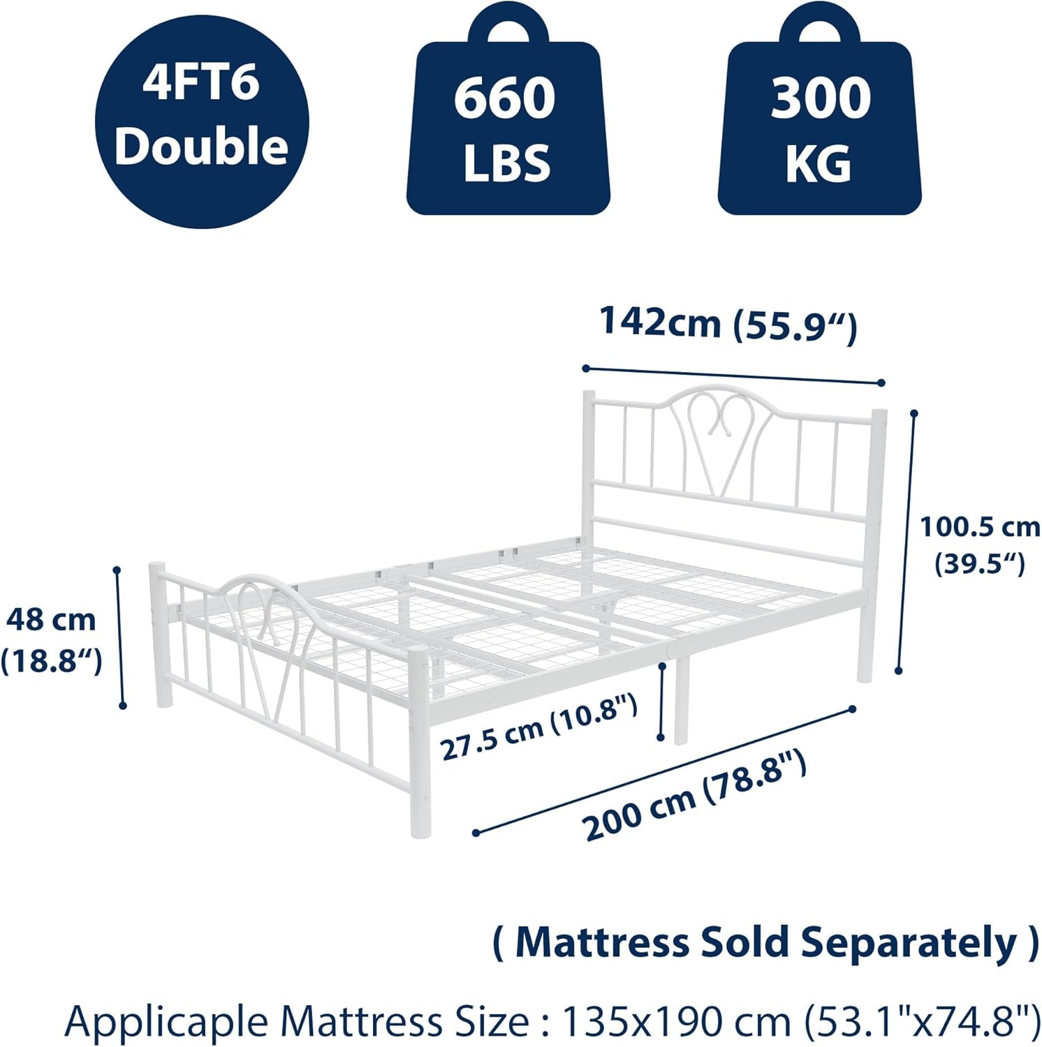 Orkide 4ft6 Double White Bed Rear View