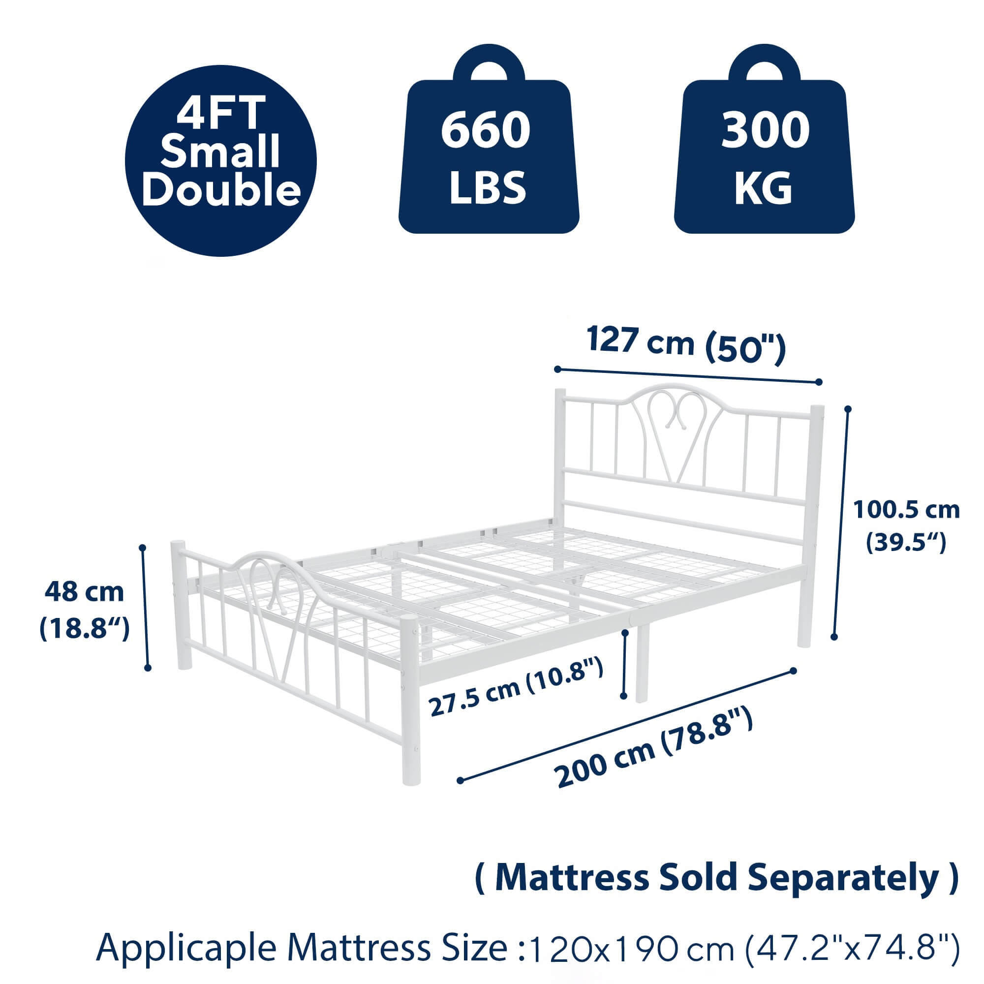 Orkide 4ft Small Double White Bed Rear View