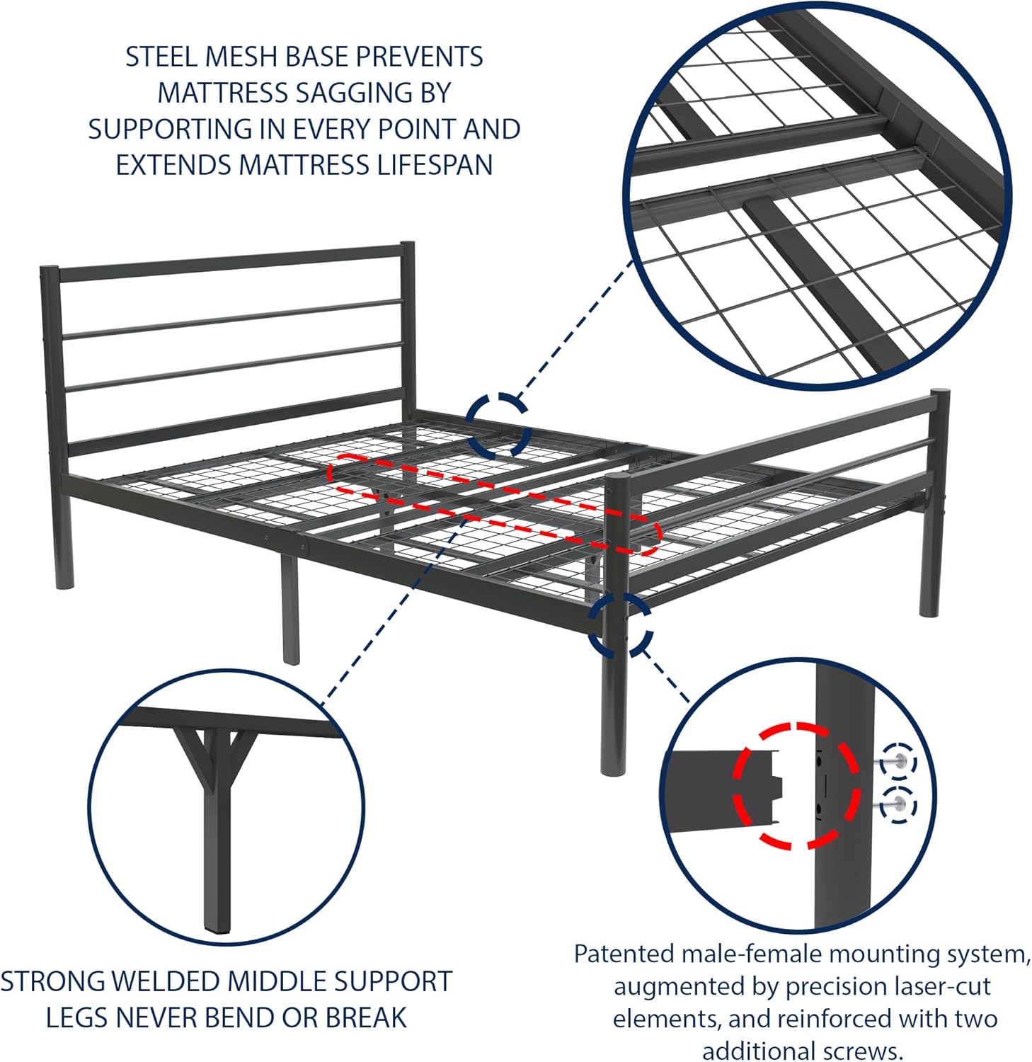 Chester 4ft6 Black Heavy Duty Mesh Base Bed Frame