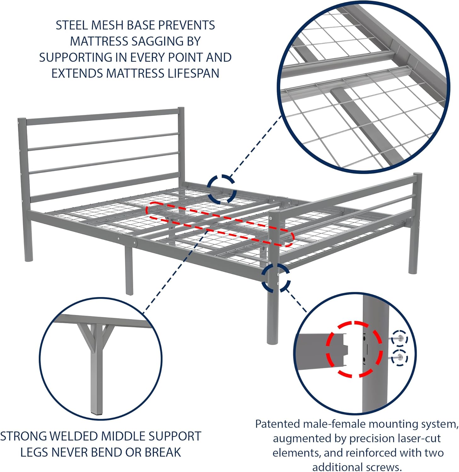 Chester 4ft6 Grey Heavy Duty Mesh Base Bed Frame