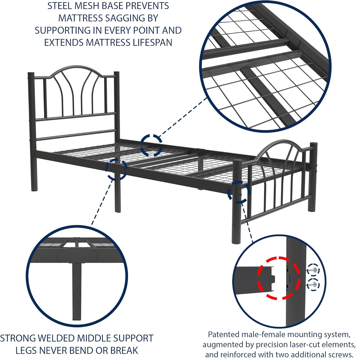 Bella 3ft Single Black Bed Side View