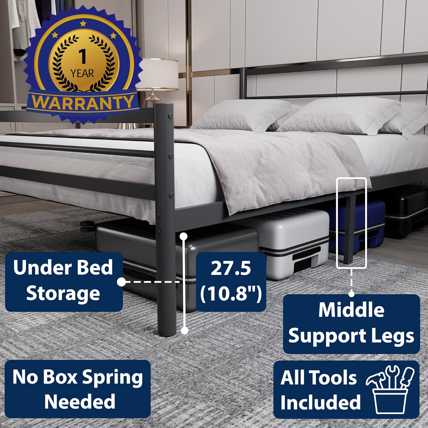 Chester 4ft6 Black Heavy Duty Mesh Base Bed Frame