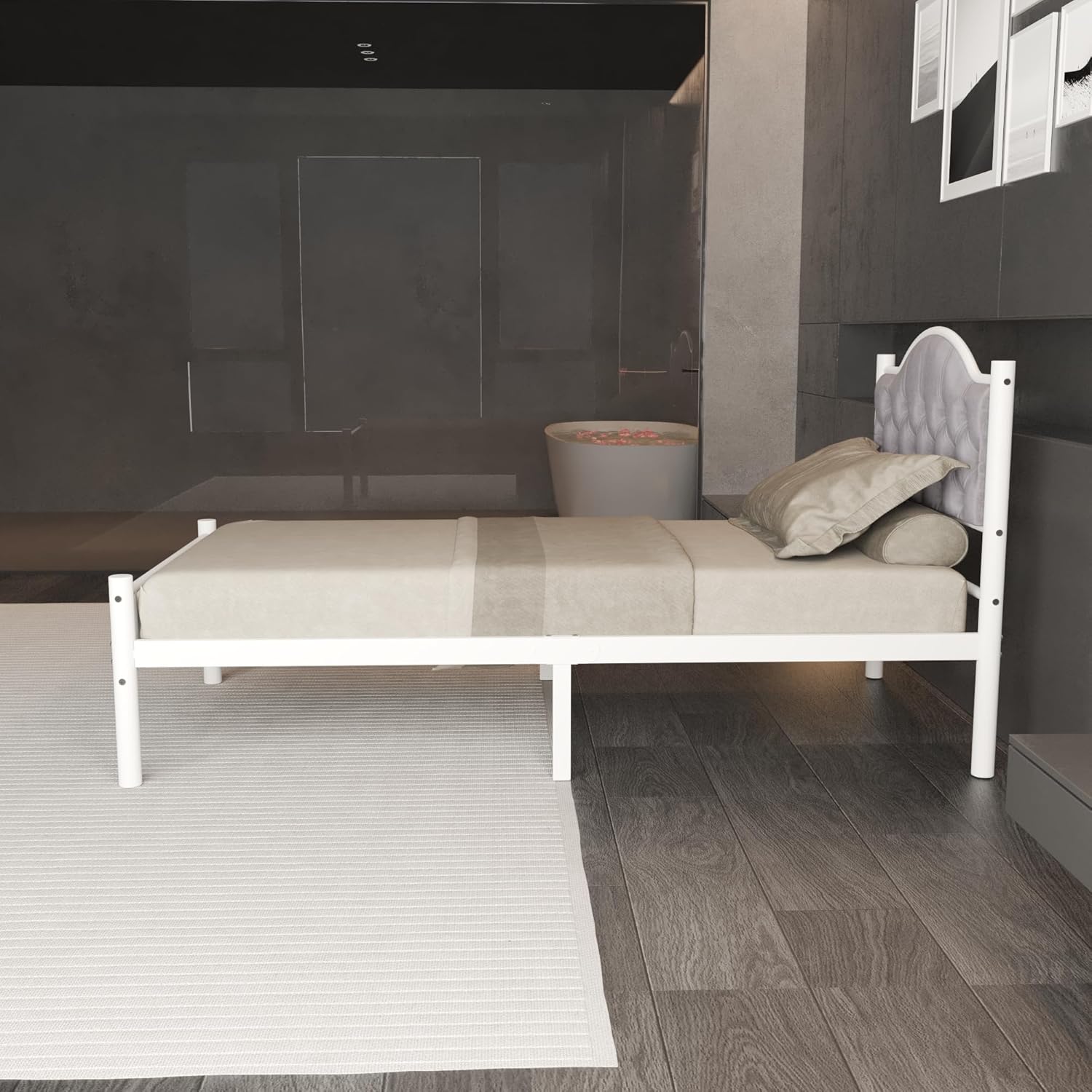 Milan 3ft Single White Grey Bed Bottom View